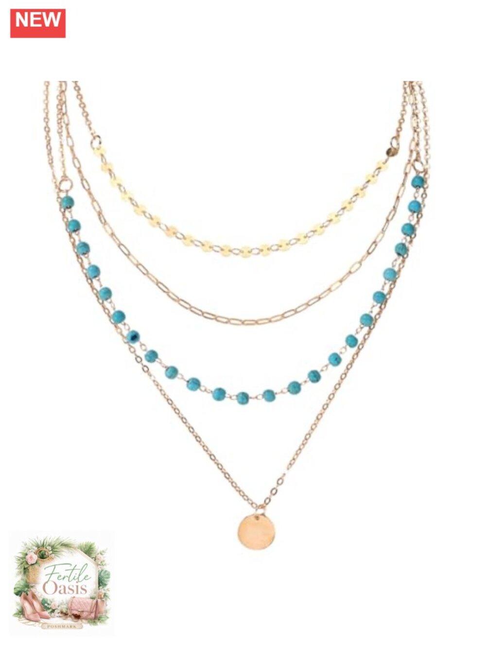 Boho Stackable Necklace Set - 4 Pieces Gold Alloy Coin Pendant Layered Chains